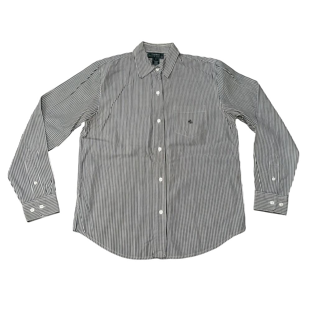 Vintage Ralph Lauren Non Iron Striped Long Sleeve Button Down Collared Polo Top